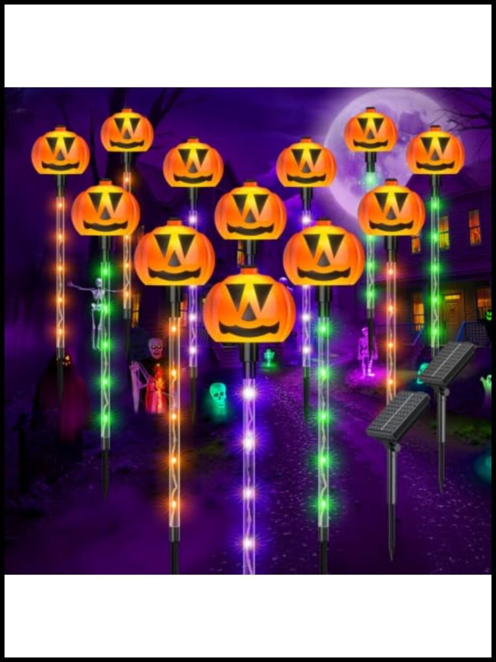 12 Pack Solar Pumpkin Pathway Stake Lights Outdoor Halloween Decor